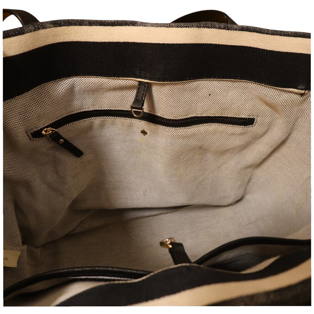 Kate Spade Bow Tote Black Cream Striped Canvas Shopper Bag Large - Picture 8 of 16
